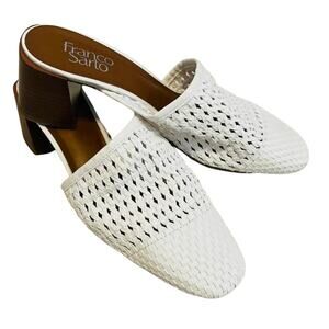 Franco Sarto Nalla White Woven Mules Size 7 Block Heel Slides